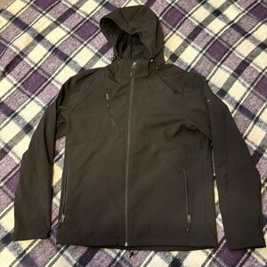 Eddie Bauer Mens Hooded Soft Shell Parka Medium Removable Hood Company‎ Logo